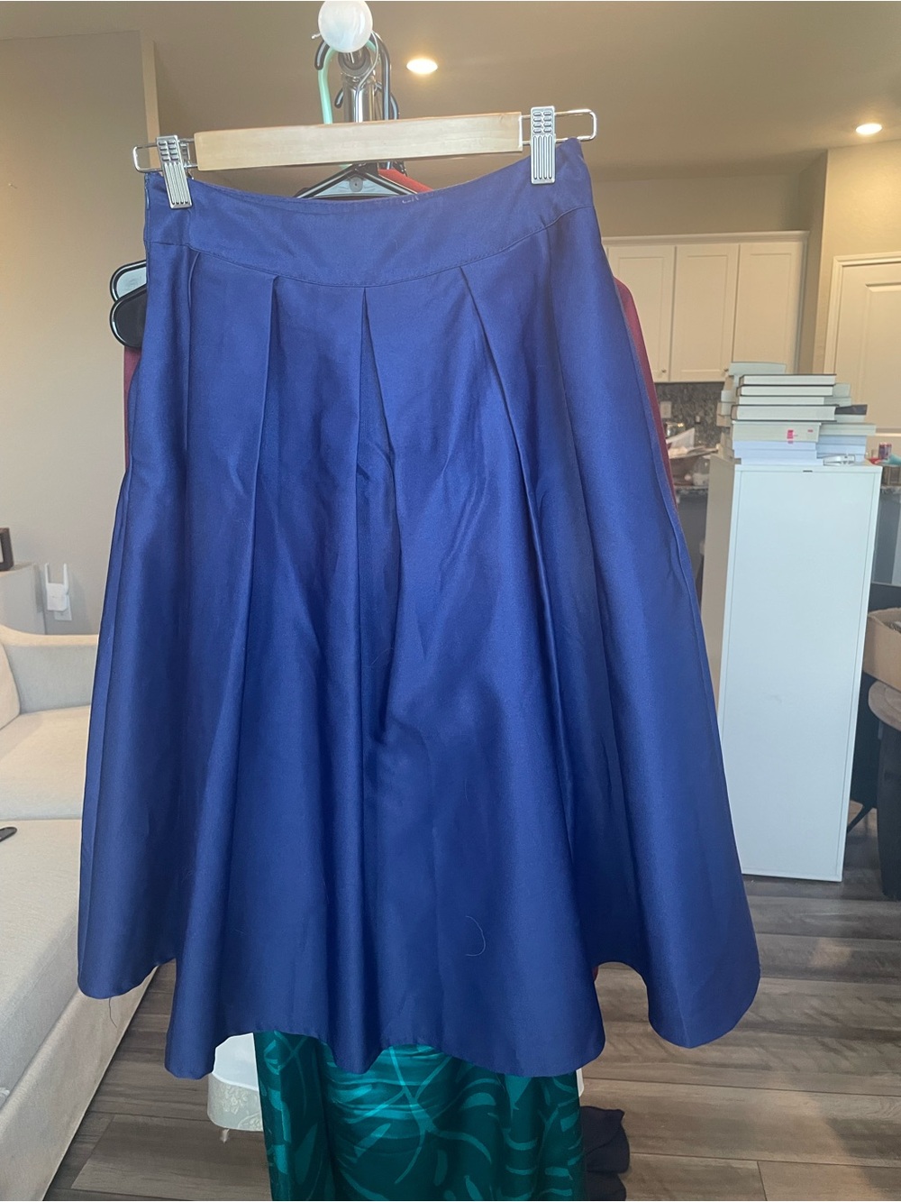 Elegant Navy Circle Skirt with Pleated Detail